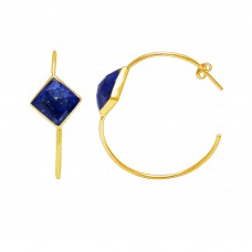 Lapis Square Hoop gemstone earring 8.09 gms